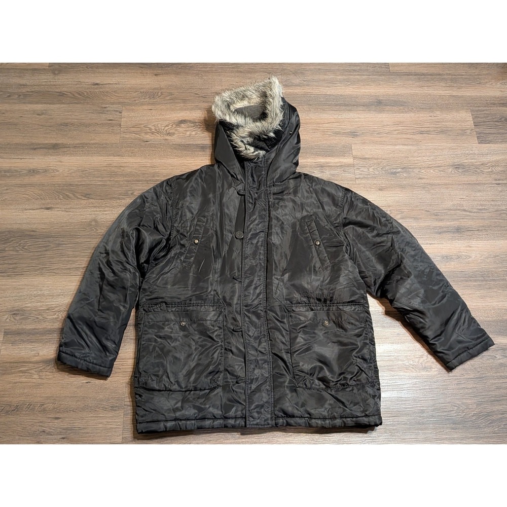 Ecko Unltd Snorkel Parka Jacket Mens L Black Faux Fur Hood Y2K Streetwear Rhino